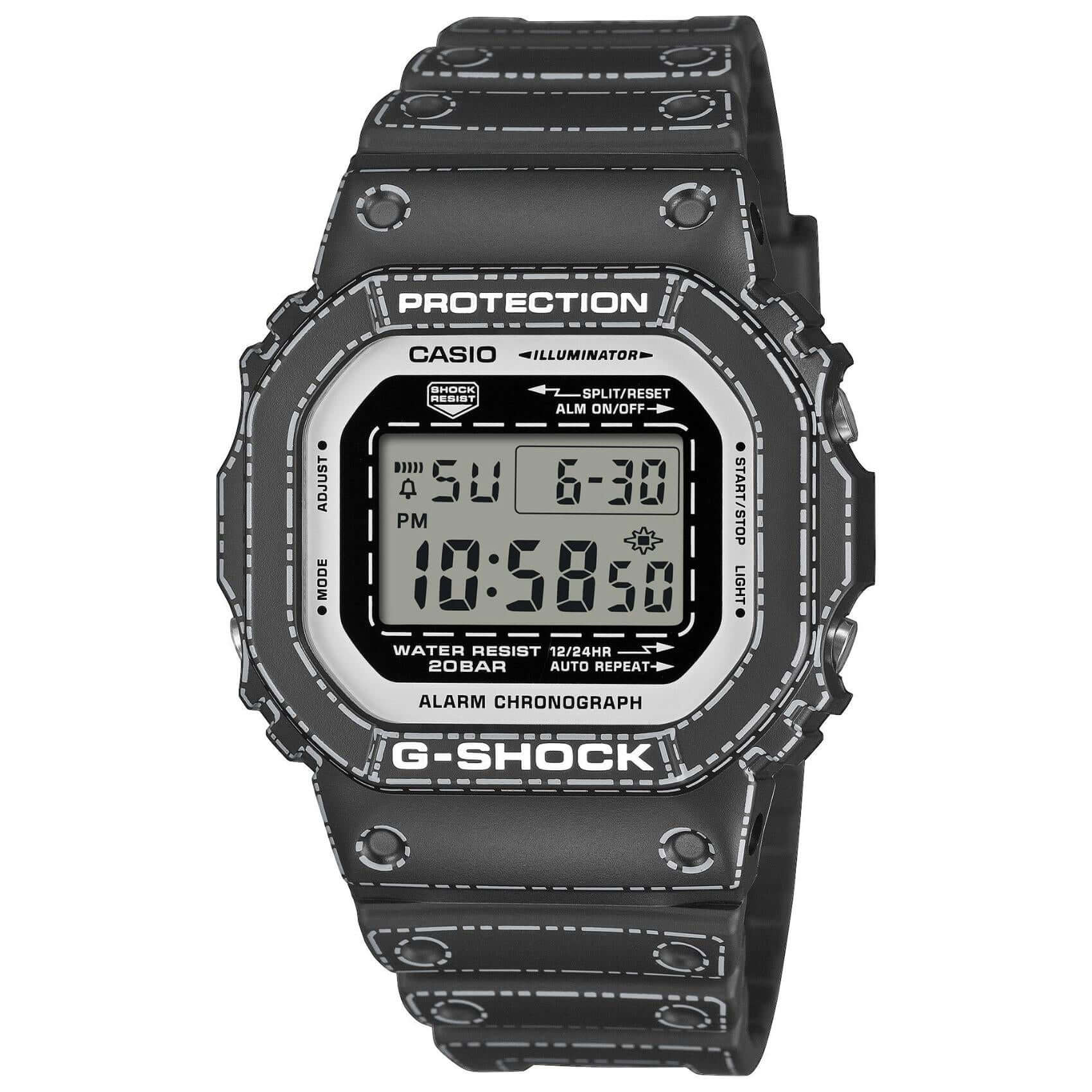 Ρολόι Casio G-Shock DW-5600RGM-1ER με μαύρο καουτσούκ λουράκι και γκρι ψηφιακό καντράν σε τετράγωνο σχήμα.