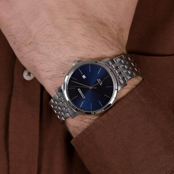 Ρολόι Citizen BI5070-57L Με Ασημί Μπρασελέ & Μπλε Καντράν
