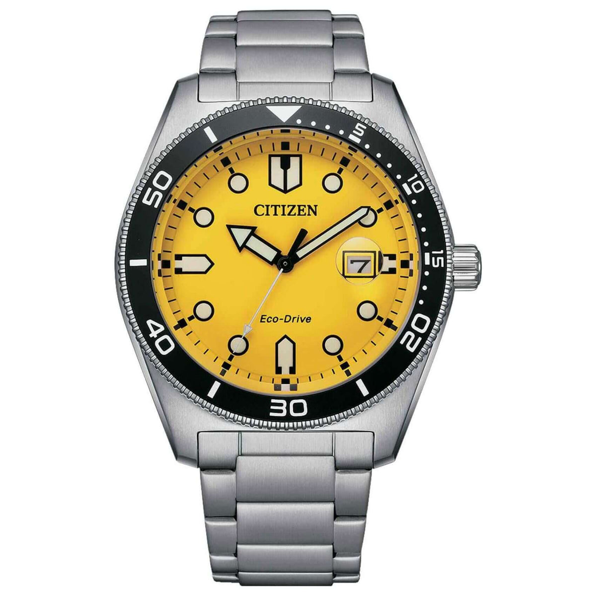 Ρολόι Citizen Eco-Drive AW1760-81Z με ασημί ατσάλινο μπρασελέ και πορτοκαλί καντράν διαμέτρου 43mm.