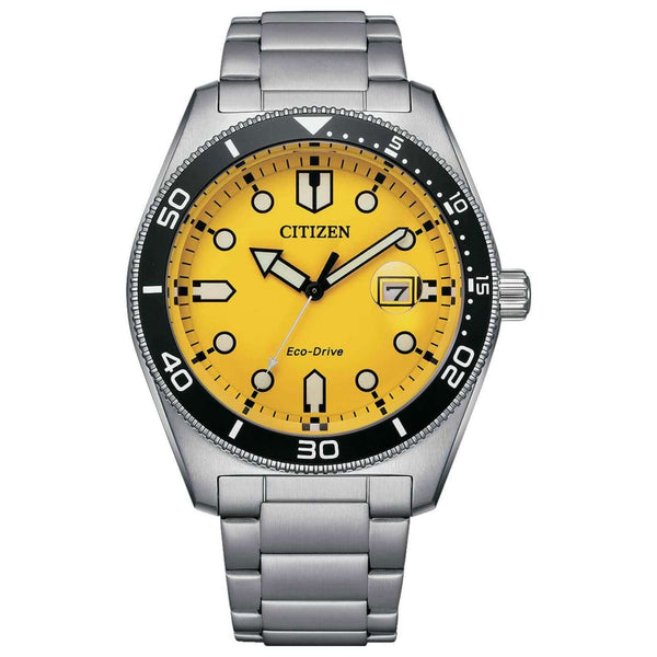 Ρολόι Citizen Eco-Drive AW1760-81Z με ασημί ατσάλινο μπρασελέ και πορτοκαλί καντράν διαμέτρου 43mm.