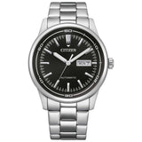 Αυτόματο ρολόι Citizen NH8400-87EE με ασημί ατσάλινο μπρασελέ και μαύρο καντράν 42mm με open back μηχανισμό.