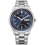 Αυτόματο ρολόι Citizen NH8400-87LE με ασημί ατσάλινο μπρασελέ και μπλε καντράν διαμέτρου 42mm με open back μηχανισμό.