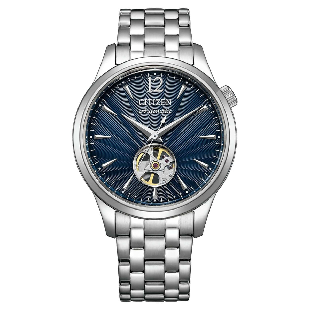 Ανδρικό ρολόι Citizen Classic NH9131-73L με ασημί ατσάλινο μπρασελέ και μπλε skeleton καντράν 40mm.