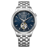 Ανδρικό ρολόι Citizen Classic NH9131-73L με ασημί ατσάλινο μπρασελέ και μπλε skeleton καντράν 40mm.