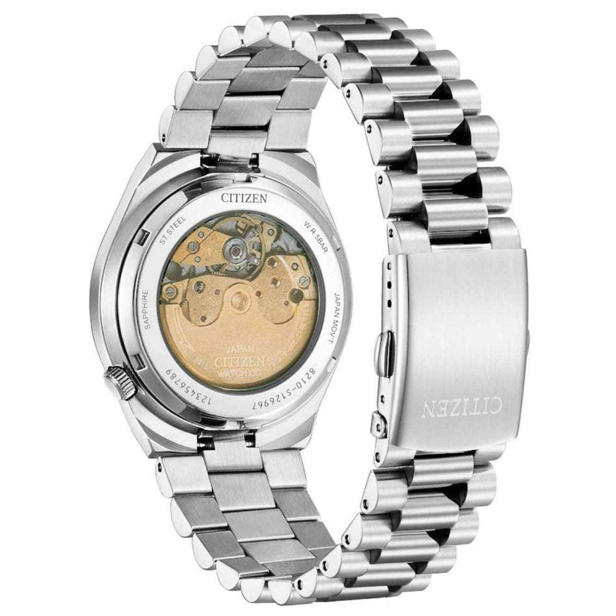 Αυτόματο ρολόι Citizen Tsuyosa NJ0150-81X με ασημί ατσάλινο μπρασελέ και πράσινο καντράν διαμέτρου 40mm και open back μηχανισμό.
