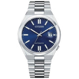 Αυτόματο ρολόι Citizen Tsuyosa NJ0150-81L με ασημί ατσάλινο μπρασελέ και μπλε καντράν διαμέτρου 40mm και open back μηχανισμό.