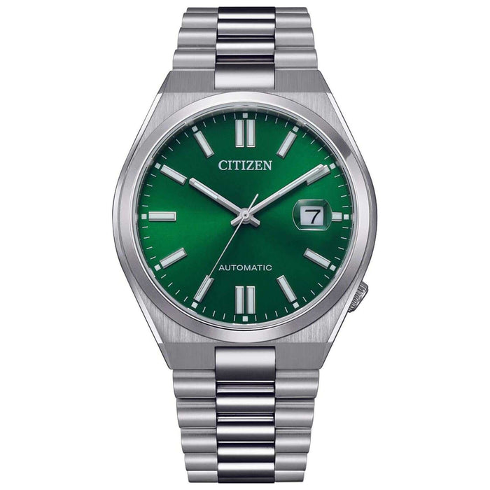 Αυτόματο ρολόι Citizen Tsuyosa NJ0150-81X με ασημί ατσάλινο μπρασελέ και πράσινο καντράν διαμέτρου 40mm και open back μηχανισμό.