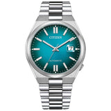 Αυτόματο ρολόι Citizen Tsuyosa NJ0151-88x με ασημί ατσάλινο μπρασελέ και τιρκουάζ καντράν διαμέτρου 40mm και open back μηχανισμό.