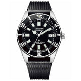 Καταδυτικό ρολόι Citizen Promaster Divers NB6021-17E με μαύρο καουτσούκ λουράκι και μαύρο καντράν διαμέτρου 41mm με περιστρεφόμενη στεφάνη.