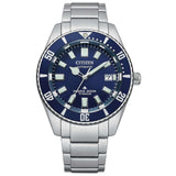 Καταδυτικό ρολόι Citizen Promaster Divers NB6021-68L με ασημί ατσάλινο μπρασελέ και μπλε καντράν διαμέτρου 41mm.