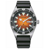 Καταδυτικό ρολόι Citizen Promaster Divers NY0120-01ZE με μαύρο καουτσούκ λουράκι και πορτοκαλί καντράν διαμέτρου 41mm.