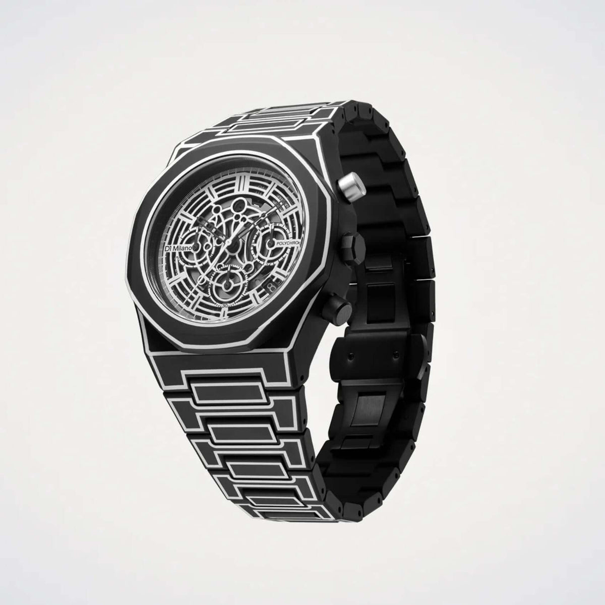 Ρολόι D1 Milano Skeleton Black Sketch D1-PHBJ14 με μαύρο πολυκαρμπονικό μπρασελέ και μαύρο skeleton καντράν 40.5mm.