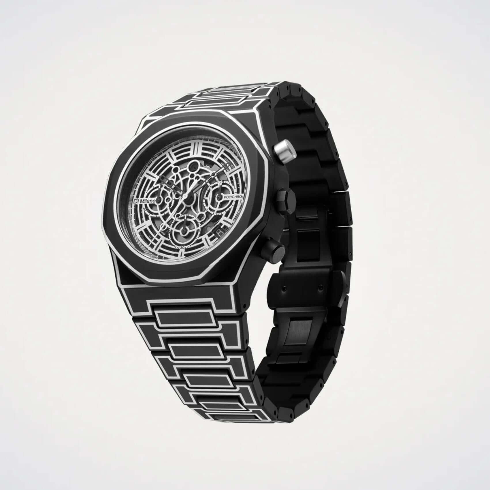 Ρολόι D1 Milano Skeleton Black Sketch D1-PHBJ14 με μαύρο πολυκαρμπονικό μπρασελέ και μαύρο skeleton καντράν 40.5mm.