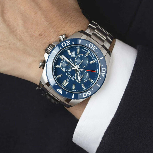 Ρολόι Festina F20042/2 Swiss Made Με Ασημί Μπρασελέ & Μπλε Καντράν
