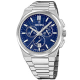 Ρολόι Festina Rive F20059/2 Swiss Made Με Ασημί Μπρασελέ & Μπλε Καντράν