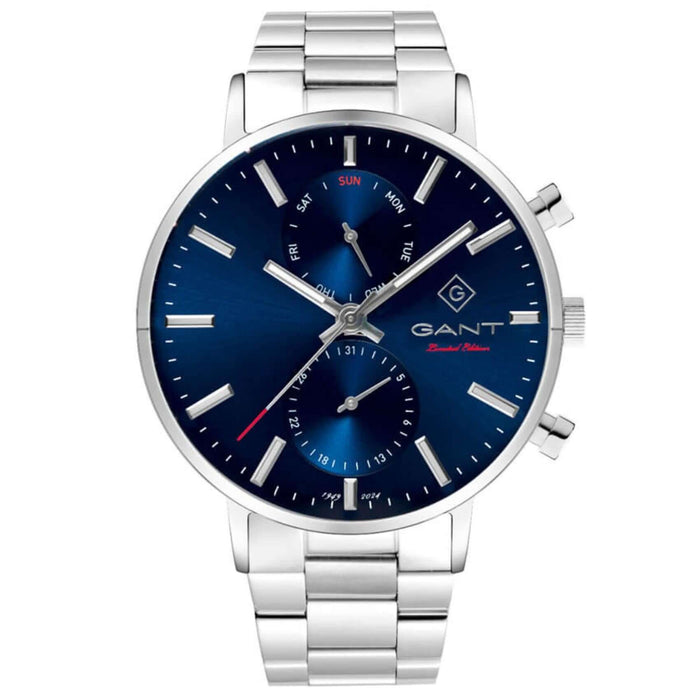 Ρολόι Gant Park Hill III G121021 με ασημί ατσάλινο μπρασελέ και μπλε καντράν διαμέτρου 43,5mm.