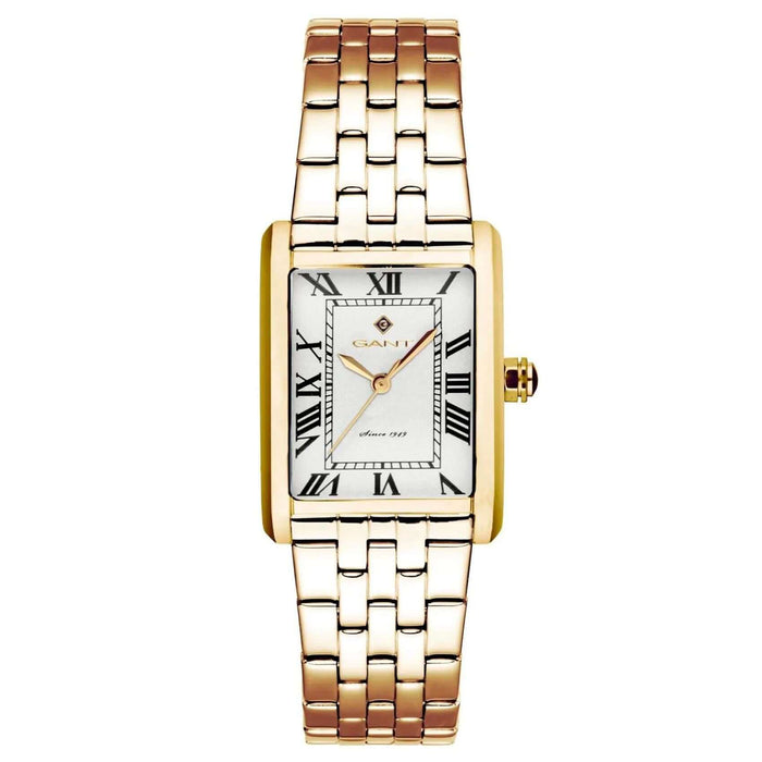 Γυναικείο ρολόι Gant Rhode Island G173103 με χρυσό ατσάλινο μπρασελέ και άσπρο τετράγωνο καντράν μεγέθους 24Χ7mm.
