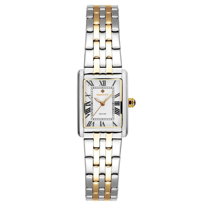 Γυναικείο ρολόι Gant Rhode Island Mini G195003 με δίχρωμο ασημί-χρυσό ατσάλινο μπρασελέ και άσπρο τετράγωνο καντράν 20,5mm.