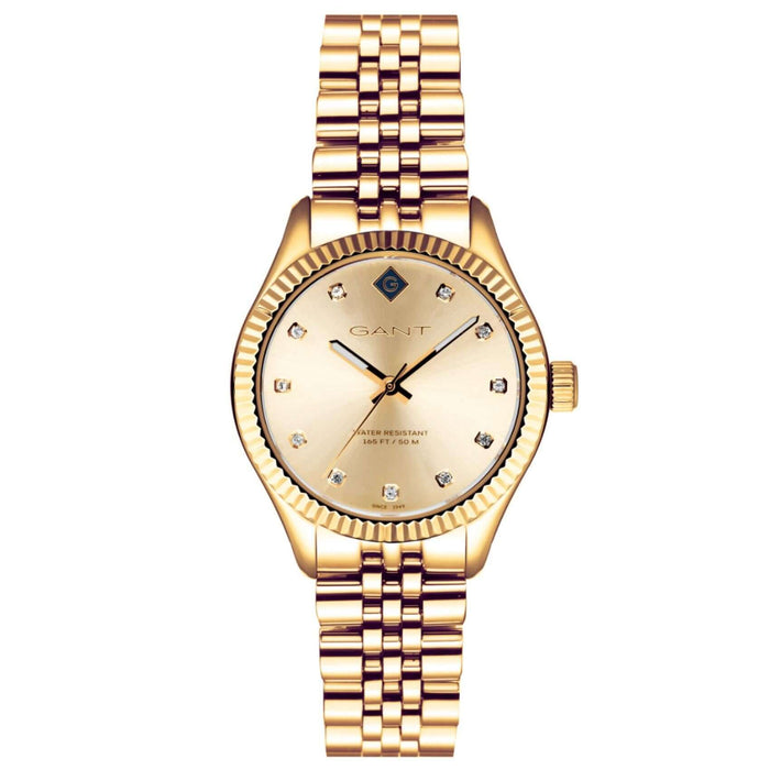 Γυναικείο ρολόι Gant Sussex Stones G136026 με xρυσό ατσάλινο μπρασελέ σε και χρυσό καντράν 34mm με ζιργκόν.