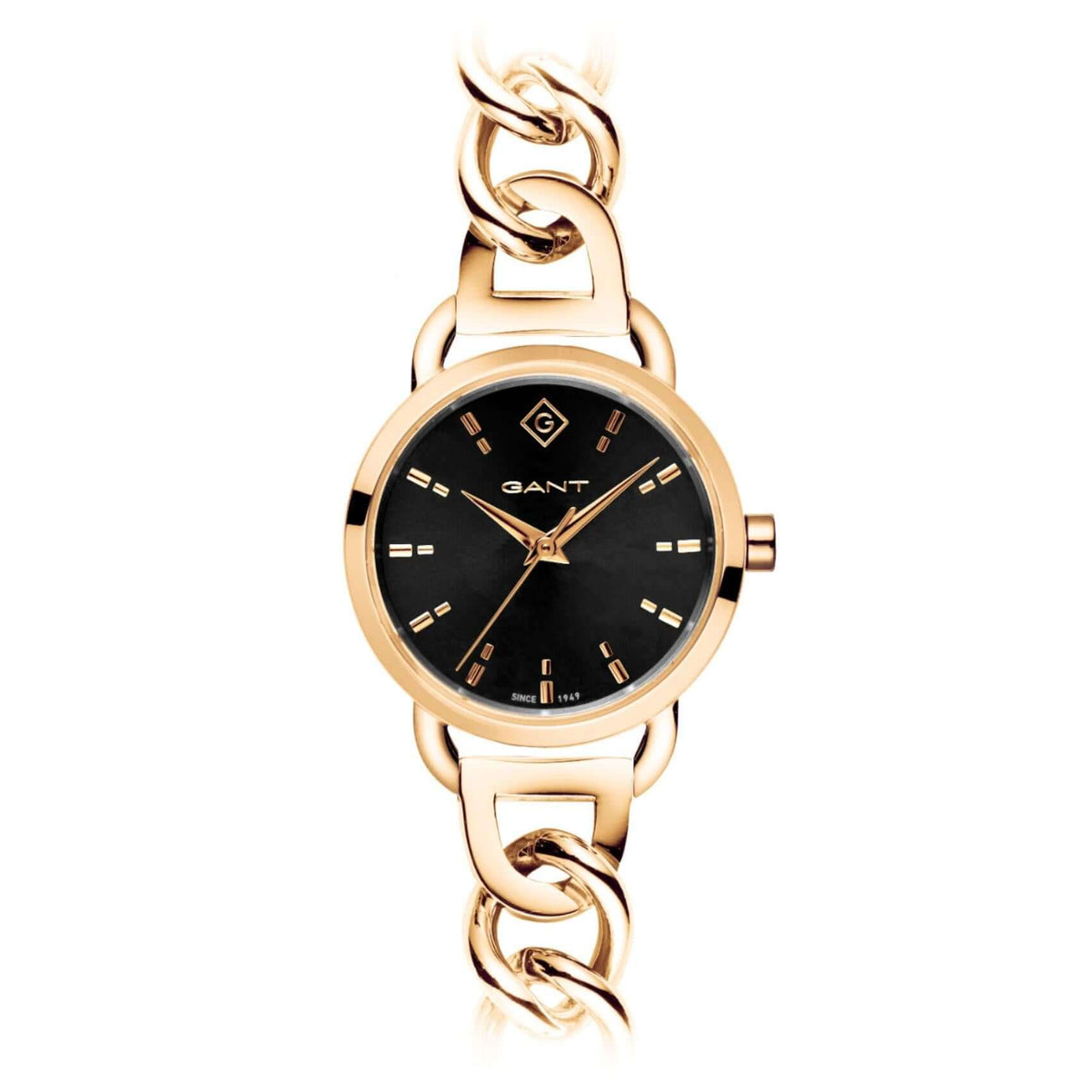 Γυναικείο ρολόι Gant Truro G178002 με χρυσό ατσάλινο μπρασελέ σε σχέδιο βραχιολιού και μαύρο καντράν διαμέτρου 28mm.
