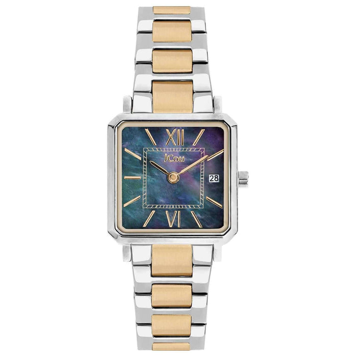 Τετράγωνο ρολόι JCOU Azure JU19070-6 με δίχρωμο ατσάλινο μπρασελέ σε ασημί-χρυσό χρώμα και μπλε φίλντισι καντράν σε τετράγωνο σχήμα μεγέθους 22mm.