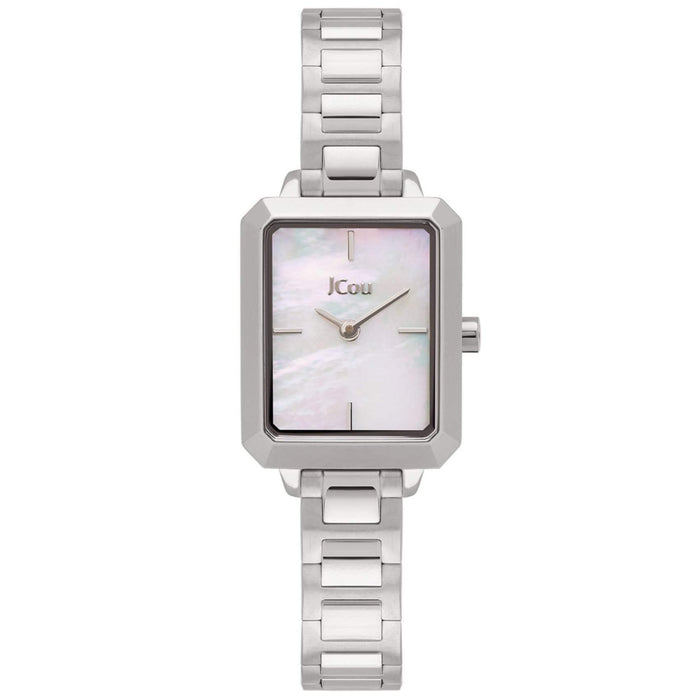 Ττεράγωνο ρολόι Jcou Caprice JU19063-1 με ασημί ατσάλινο μπρασελέ, λευκό καντράν με διάσταση 22x27mm.