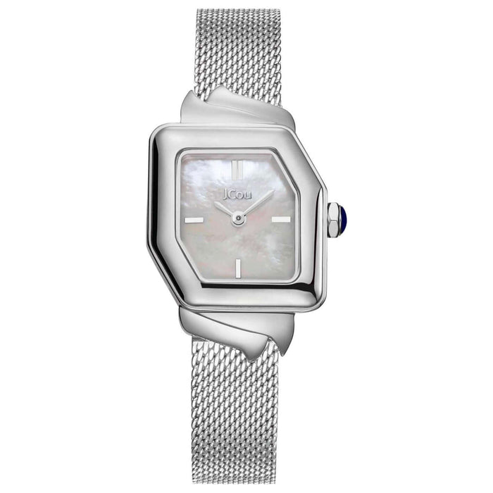 Τετράγωνο ρολόι JCOU Frida JU19076-2 με ασημί ατσάλινο μπρασελέ και ασημί καντράν σε τετράγωνο ασύμμετρο σχήμα 25mm.