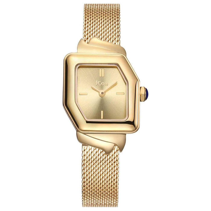 Τετράγωνο ρολόι JCOU Frida JU19076-4 με χρυσό ατσάλινο μπρασελέ και χρυσό καντράν σε τετράγωνο ασύμμετρο σχήμα 25mm.