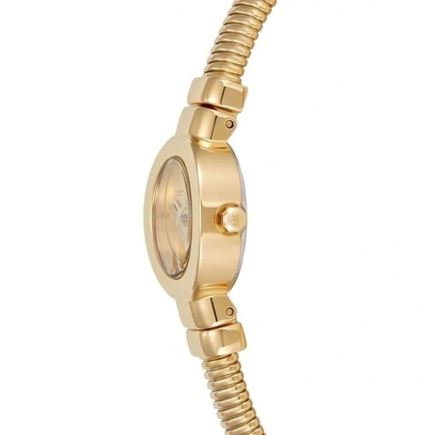 Γυναικείο ρολόι Michael Kors Gramercy MK7527 με ατσάλινο μπρασελέ σε χρυσό χρώμα και κάντραν διαμέτρου 21mm σε χρυσό χρώμα-πλαϊνή όψη.
