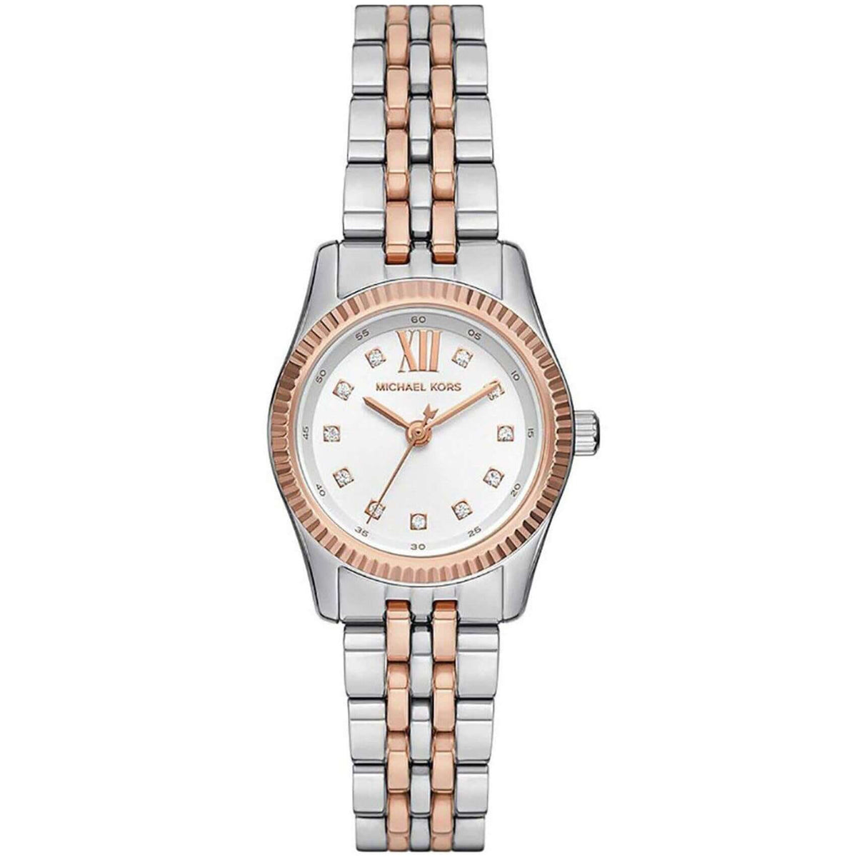 Σετ ρολόι με βραχιόλια Michael Kors Lexington MK4817 Set με δίχρωμο ατσάλινο μπρασελέ σε ασημί-ροζ χρυσό χρώμα και ασημί καντράν 26mm με ζιργκόν.