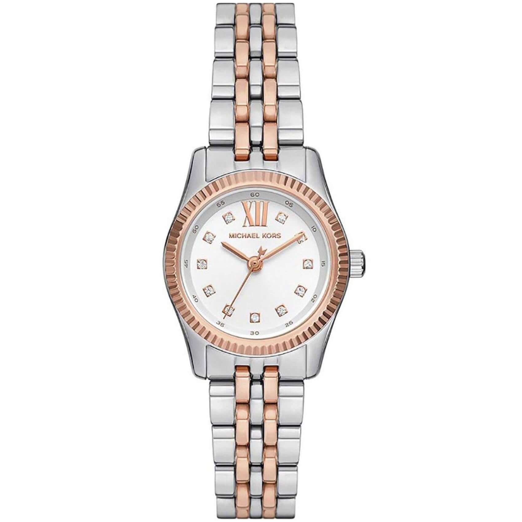 Σετ ρολόι με βραχιόλια Michael Kors Lexington MK4817 Set με δίχρωμο ατσάλινο μπρασελέ σε ασημί-ροζ χρυσό χρώμα και ασημί καντράν 26mm με ζιργκόν.