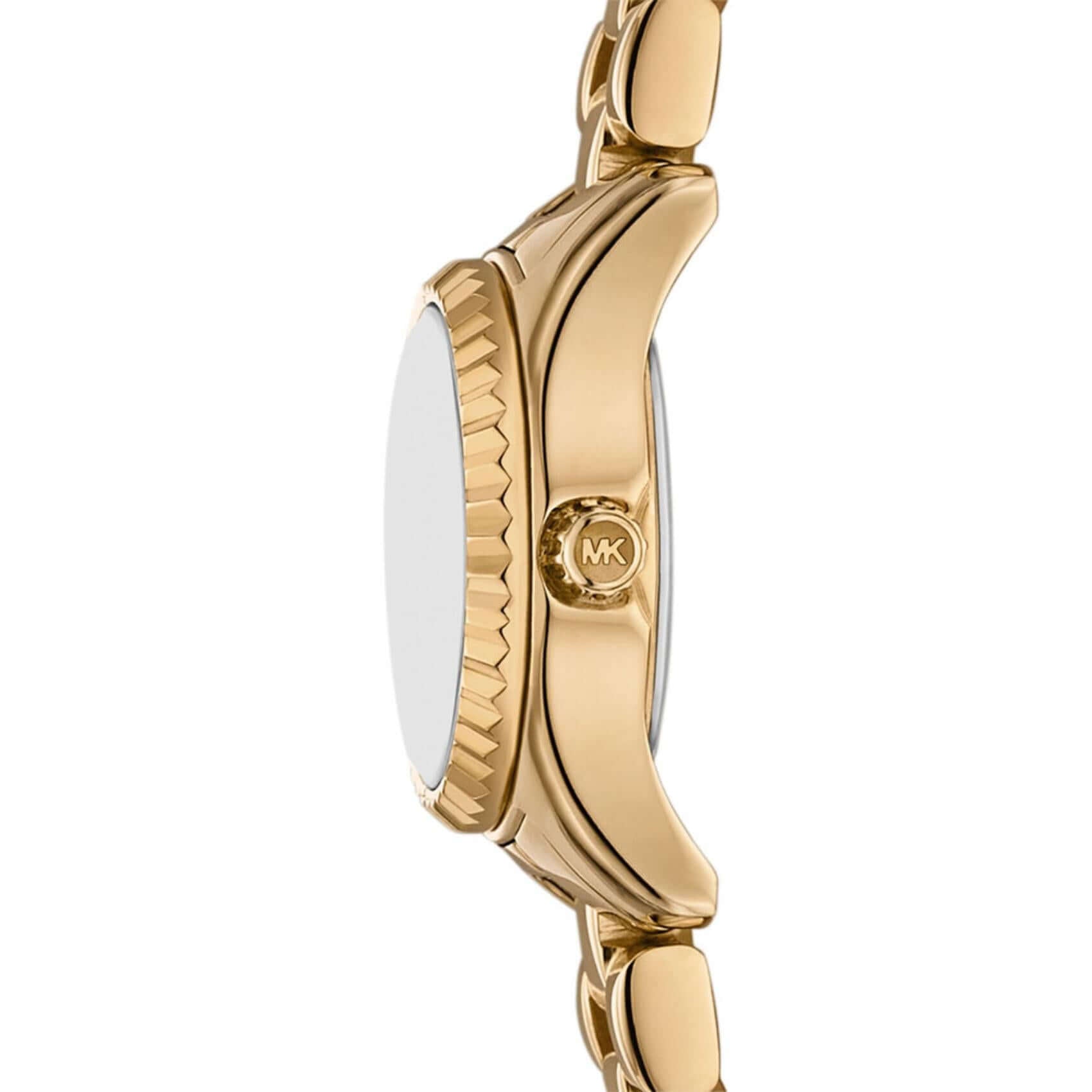 Γυναικείο ρολόι Michael Kors Lexington MK4862 με χρυσό ατσάλινο μπρασελέ και χρυσό καντράν 30mm με ζιργκόν, πλαϊνή όψη.