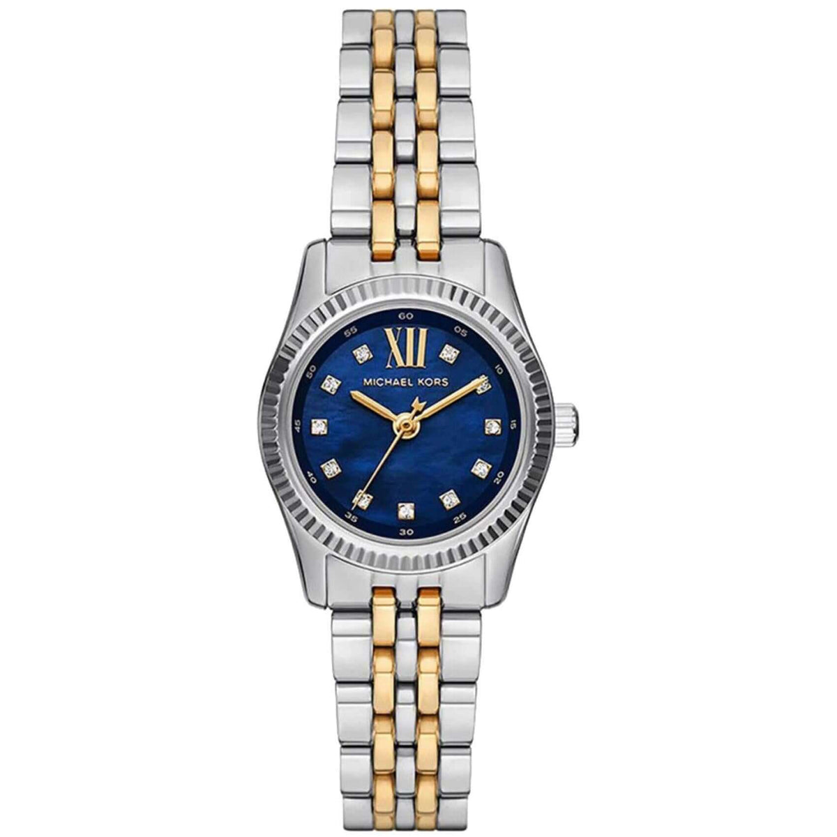 Γυναικείο ρολόι Michael Kors Lexington MK4865 με δίχρωμο ασημί-χρυσό μπρασελέ και μπλε καντράν 26mm με ζιργκόν.