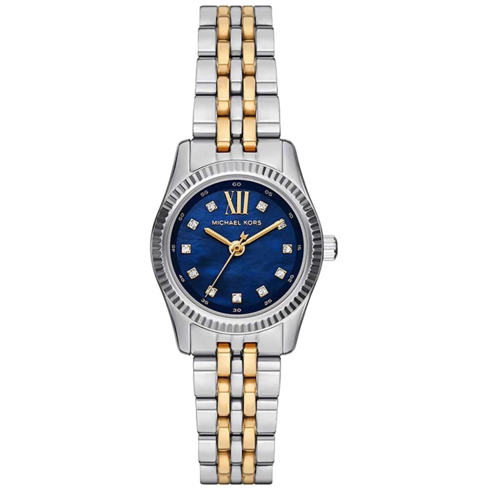 Γυναικείο ρολόι Michael Kors Lexington MK4865 με δίχρωμο ασημί-χρυσό μπρασελέ και μπλε καντράν 26mm με ζιργκόν.