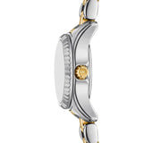 Γυναικείο ρολόι Michael Kors Lexington MK4903 με δίχρωμο ασημί-χρυσό ατσάλινο μπρασελέ και ασημί καντράν 30mm με ζιργκόν, πλαϊνή όψη.