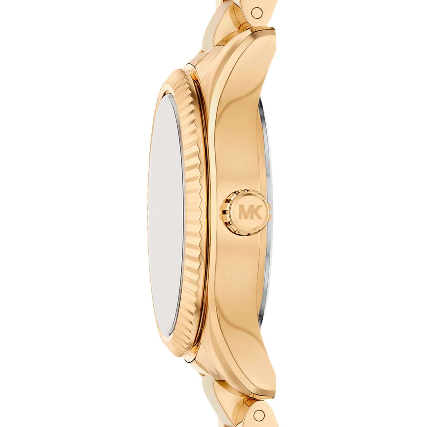 Πλάγια όψη του Michael Kors Petite Lexington Pavé MK7578 με χρυσή ατσάλινη κάσα και μπρασελέ.