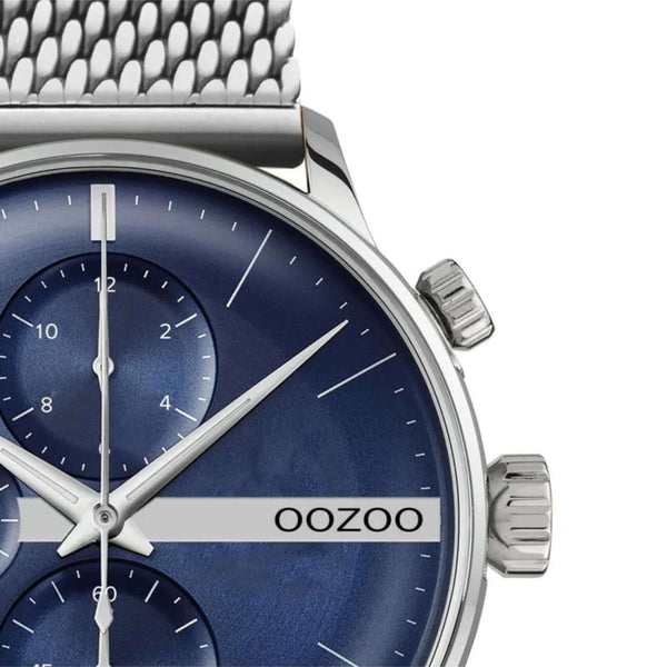 Ρολόι Oozoo C11100 Χρονογράφος Με Ασημί Μπρασελέ & Μπλε Καντράν