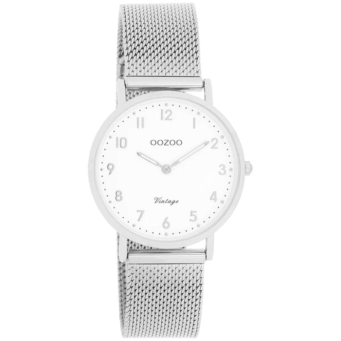 Γυναικείο ρολόι Oozoo Vintage C20345 με ασημί ατσάλινο μπρασελέ και άσπρο καντράν διαμέτρου 32mm.