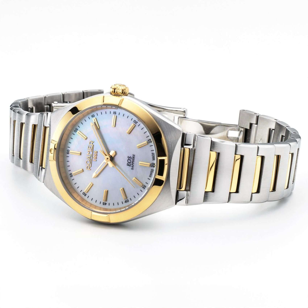 Γυναικείο ρολόι Roamer Eos Ladies 982847-47-20-20 με δίχρωμο ασημί-χρυσό ατσάλινο μπρασελέ και άσπρο καντράν διαμέτρου 34mm.
