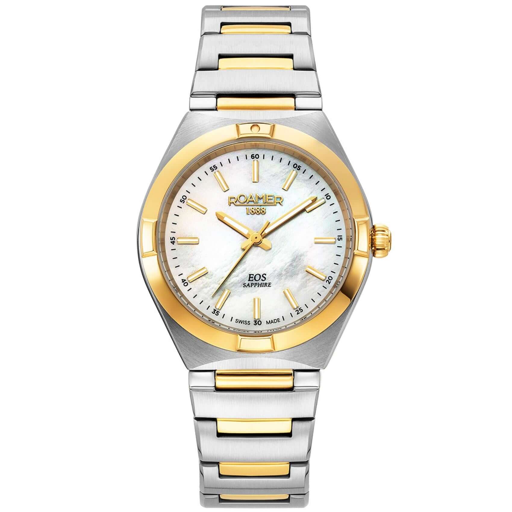Γυναικείο ρολόι Roamer Eos Ladies 982847-47-20-20 με δίχρωμο ασημί-χρυσό ατσάλινο μπρασελέ και άσπρο καντράν διαμέτρου 34mm.