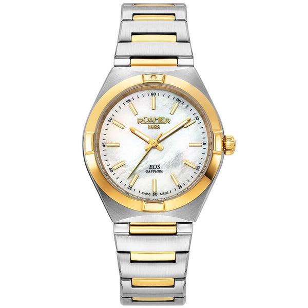 Γυναικείο ρολόι Roamer Eos Ladies 982847-47-20-20 με δίχρωμο ασημί-χρυσό ατσάλινο μπρασελέ και άσπρο καντράν διαμέτρου 34mm.