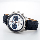 Ανδρικό ρολόι Roamer Gran Sportivo Box Set 978818-41-45-21 χρονογράφος με μπλε δερμάτινο λουράκι & ασημί καντράν 41.5mm. 