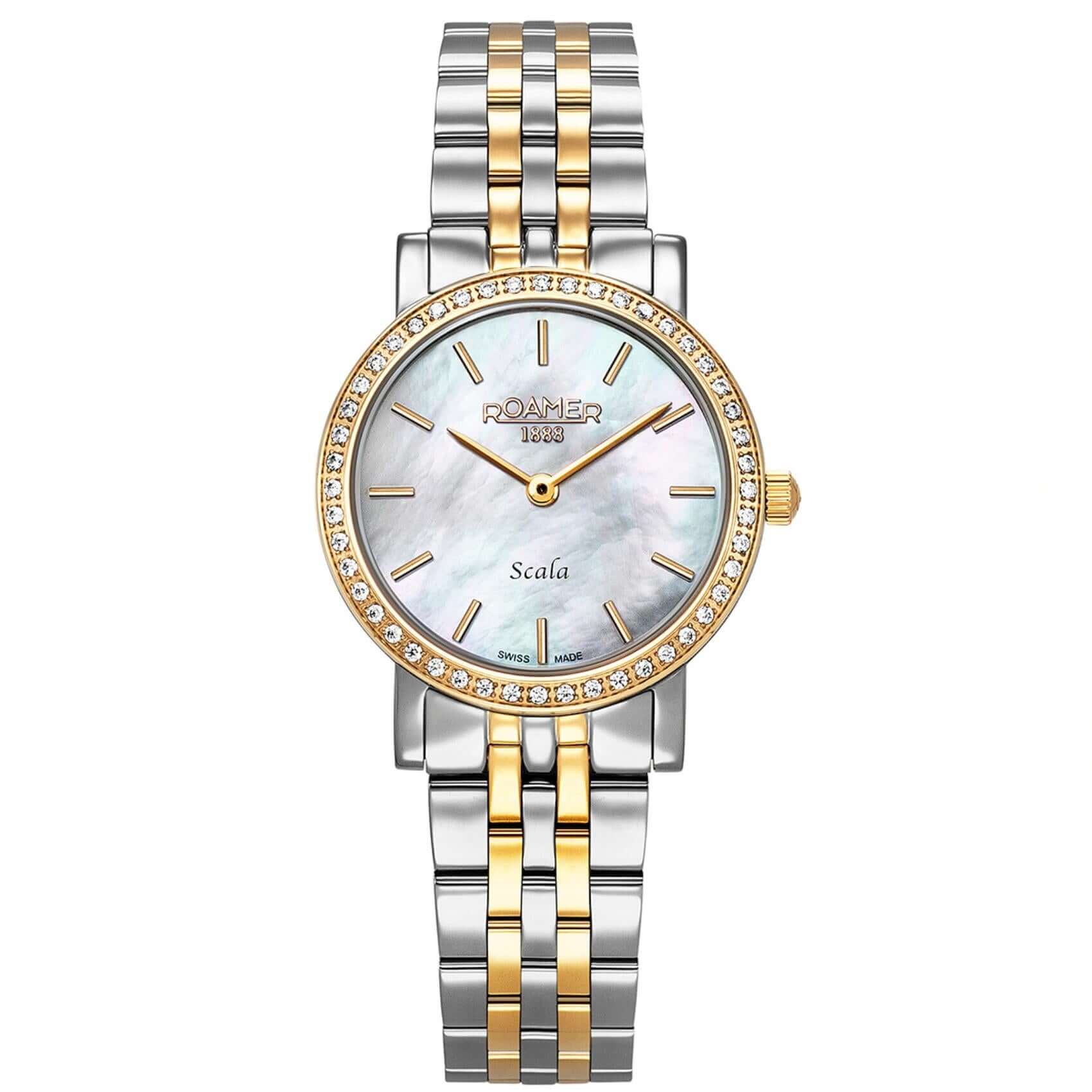 Γυναικείο ρολόι Roamer Scala 976830-47-20-50 με δίχρωμο μπρασελέ και Περλέ φίλντισι καντράν 28mm. 