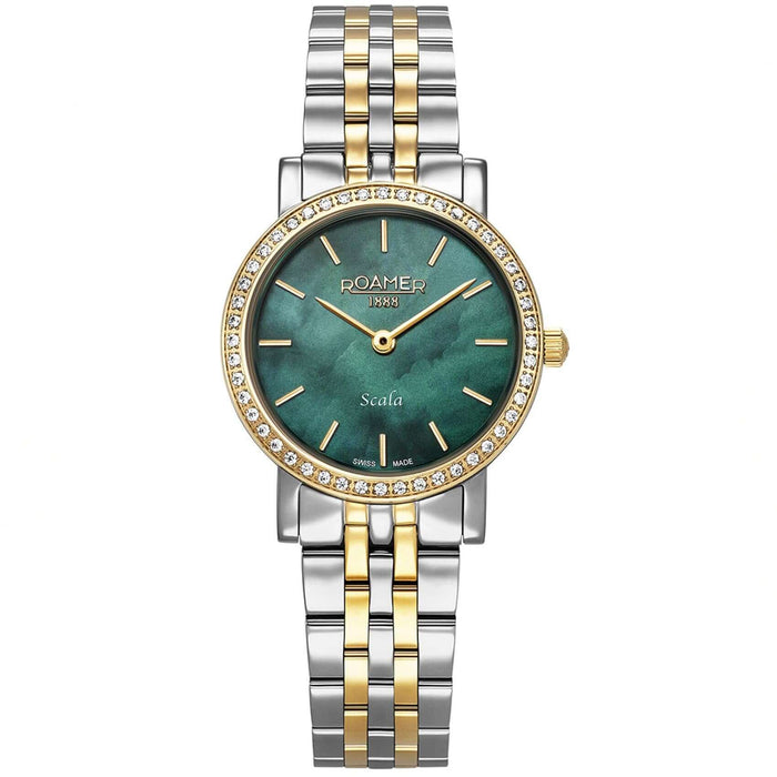 Γυναικείο ρολόι Roamer Scala 976830-47-70-50 με δίχρωμο μπρασελέ και πράσινο φίλντισι καντράν 28mm.