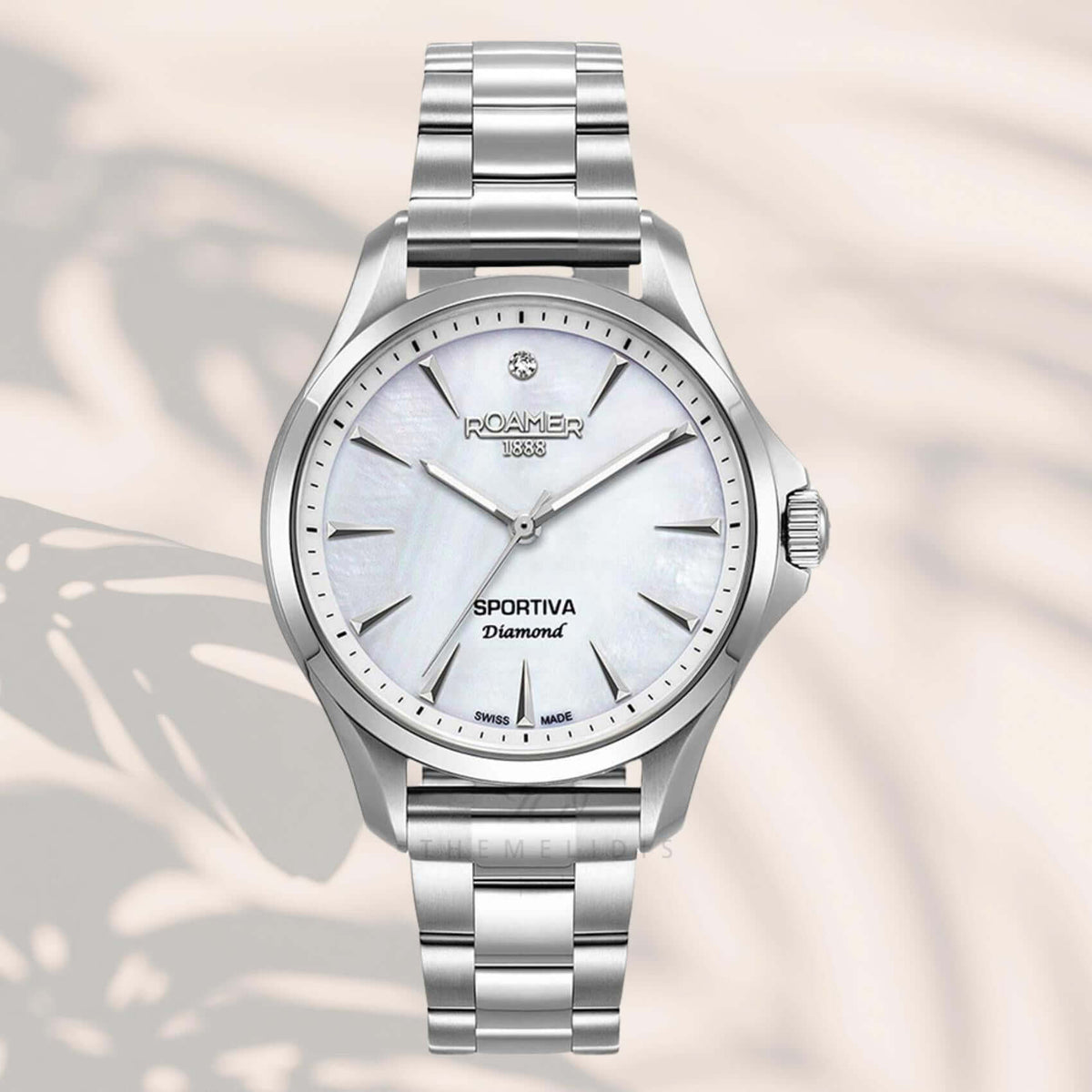 Γυναικείο ρολόι Roamer Sportiva Ladies Box Set 865847-41-20-50 με ασημί ατσάλινο μπρασελέ και άσπρο φίλντισι καντράν 36mm με διαμάντι.