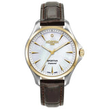 Γυναικείο ρολόι Roamer Sportiva Ladies Box Set 865847-47-20-50 με καφέ δερμάτινο λουράκι και άσπρο φίλντισι καντράν 36mm με διαμάντι.