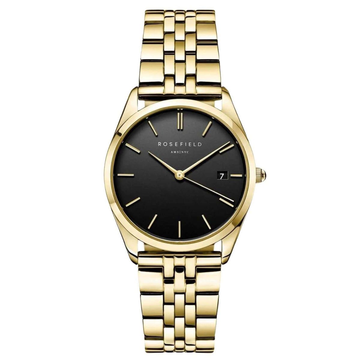 Γυναικείο ρολόι Rosefield Ace Black Gold ACBKG-A13 με χρυσό ατσάλινο μπρασελέ και μαύρο καντράν διαμέτρου 33mm.