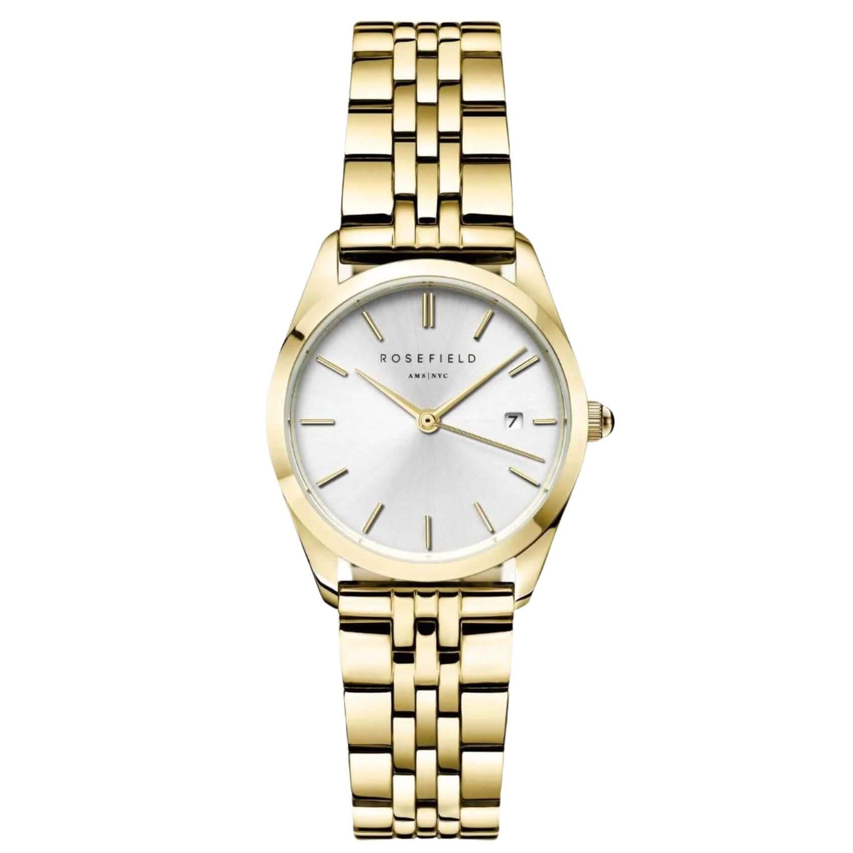 Γυναικείο ρολόι Rosefield Ace XS Gold ASGSG-A15 με χρυσό ατσάλινο μπρασελέ και ασημί καντράν διαμέτρου 29mm.