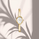 Rosefield Bangle S STWGSG-ST04 με χρυσό ατσάλινο μπρασελέ και λευκό φίλντισι καντράν.