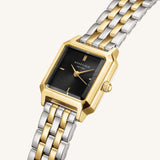 Ρολόι Rosefield Boxelle Black Duotone BBDSG-B07 με δίχρωμο μπρασελέ και μαύρο τετράγωνο καντράν.